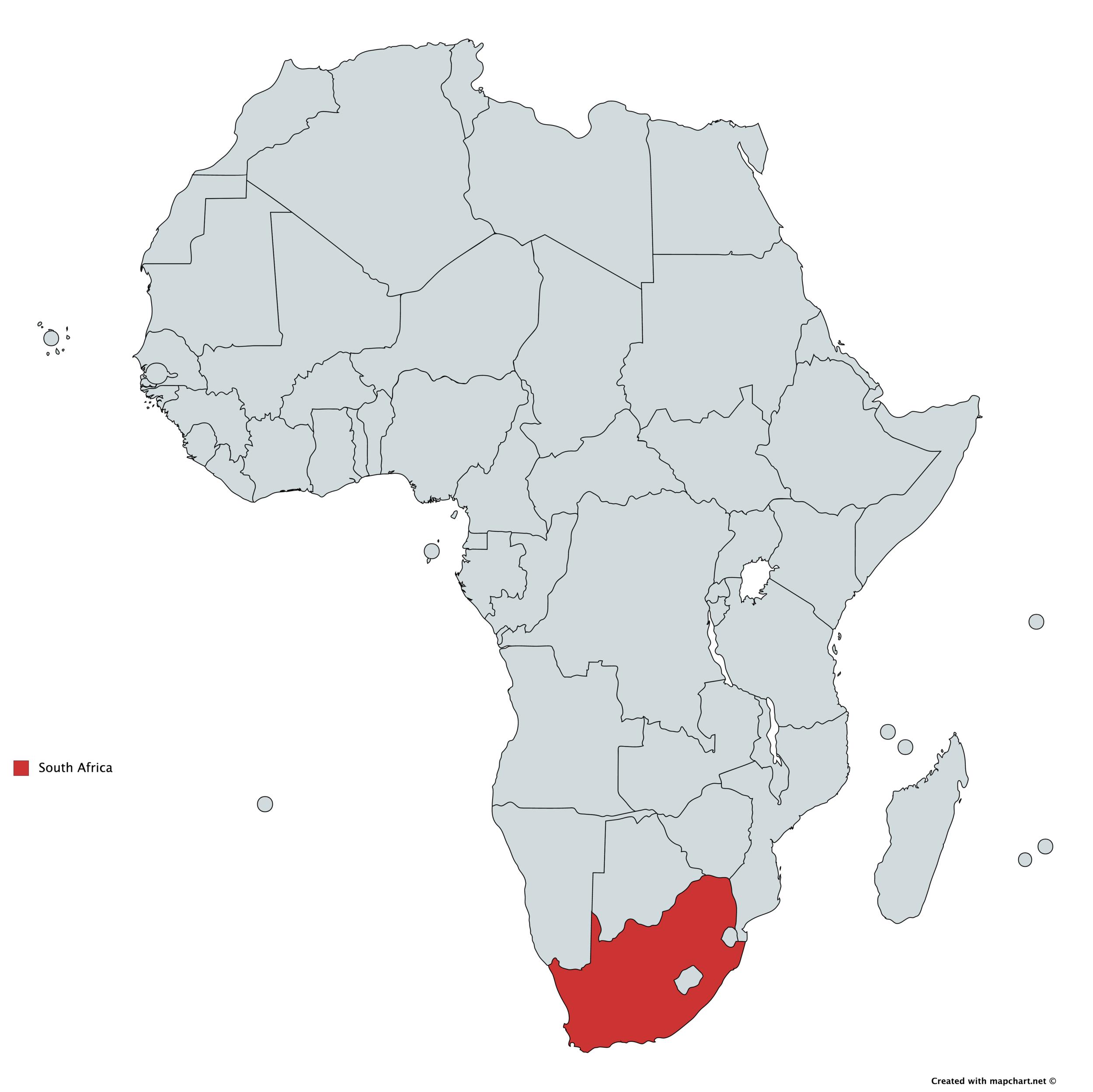 Map of Africa with South Africa highlighted