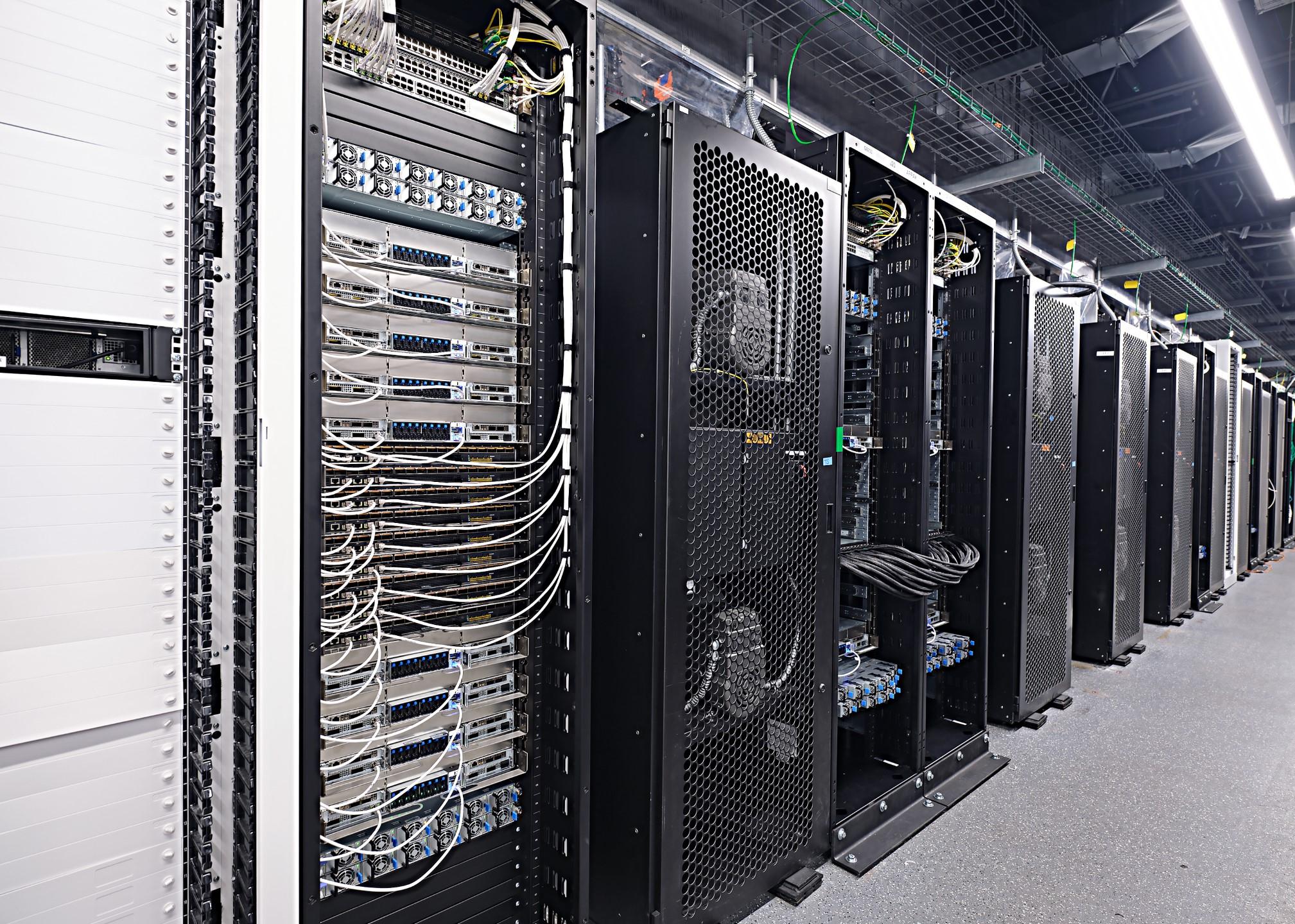 Enterprise server racks inside a professional data center